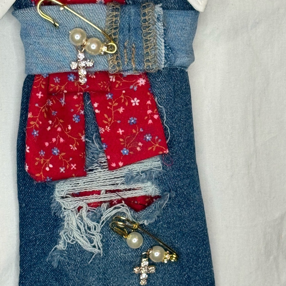 Unique Denim And Red Patchwork Tie - image 2